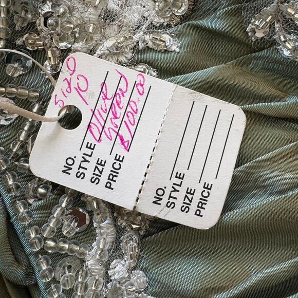 Vintage 90’s Elegant Sage Green Strapless Prom Gown with Draped Skirt - Picture 5 of 5